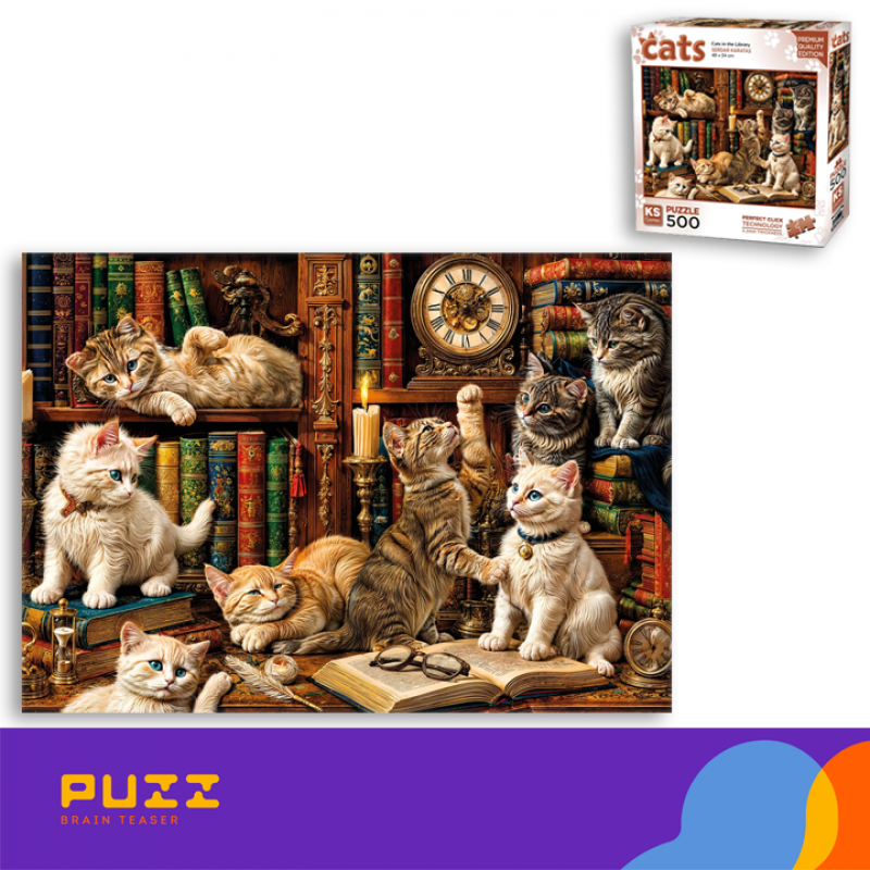500 დეტალიანი ფაზლი - კატები ბიბლიოთეკაში